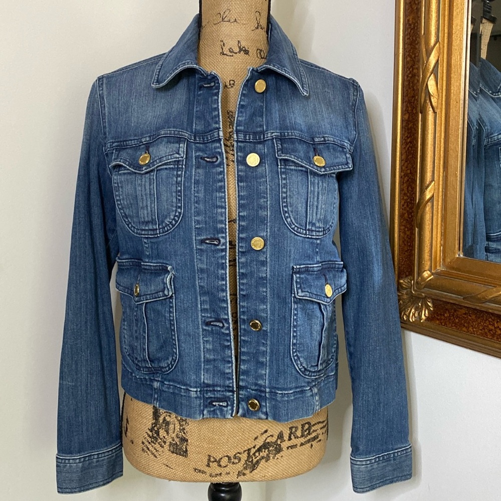 Michael Kors Classic Medium Wash Denim Jean Jacket Gold Buttons Small S